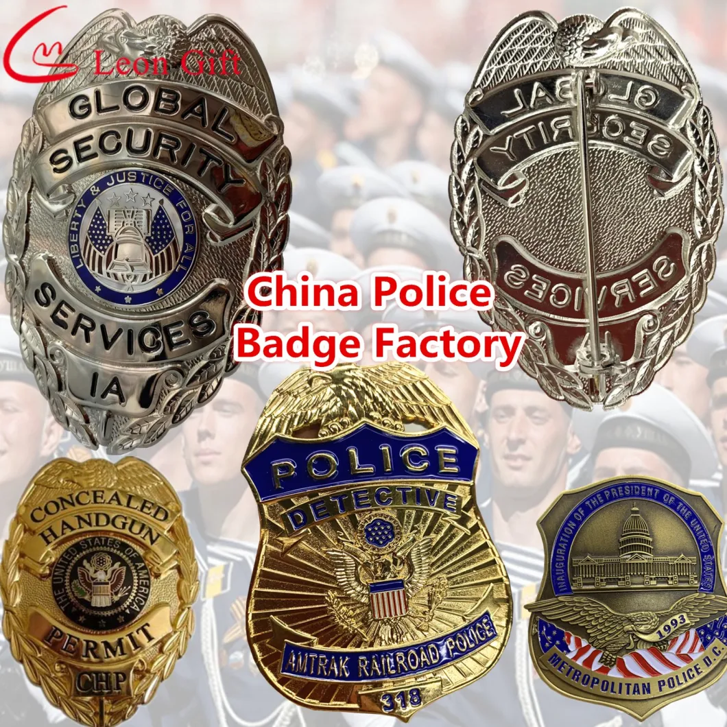 China Sedex BSCI Certified Factory Custom Logo Design Metal Crafts Awards Badge Leather Card Holder Security Military Police Lapel Pin Badge