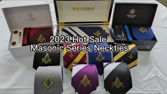 Fabricant Custom Silk Jacquard Masonic Box Men's Business Ties avec badges