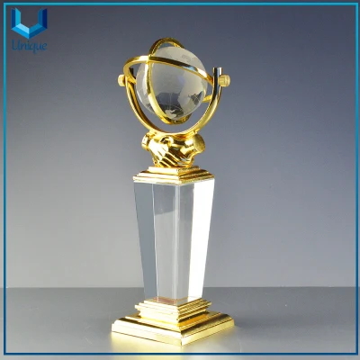 Trophée personnalisé de haute qualité en métal + K9 Crystal Globe Honor Award pour les cadeaux promotionnels