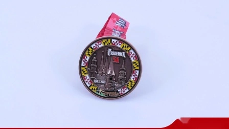 Nouvelle médaille du trophée des récompenses sportives de la course du marathon d'argent en métal 3D